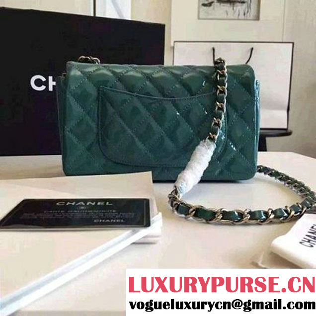 Chanel Small Classic Flap Bag In Rosy Patent Calfskin Deep Green (FTH-6061320 )