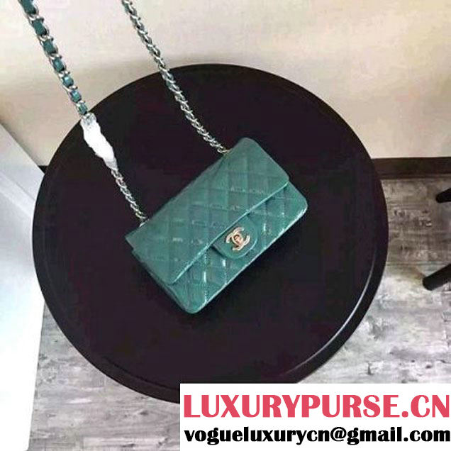 Chanel Small Classic Flap Bag In Rosy Patent Calfskin Deep Green (FTH-6061320 )
