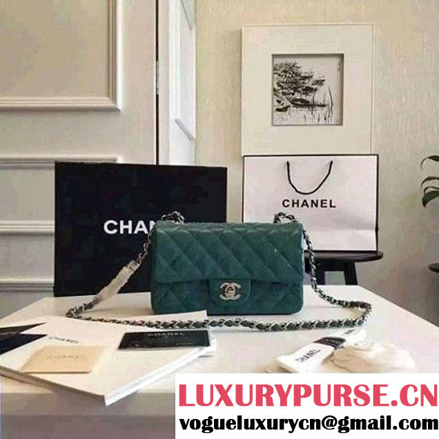 Chanel Small Classic Flap Bag In Rosy Patent Calfskin Deep Green (FTH-6061320 )