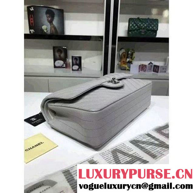 Chanel Medium Grained Calfskin Chevron Classic Flap Bag A01112 Gray 2016 (1a172-6071636 )