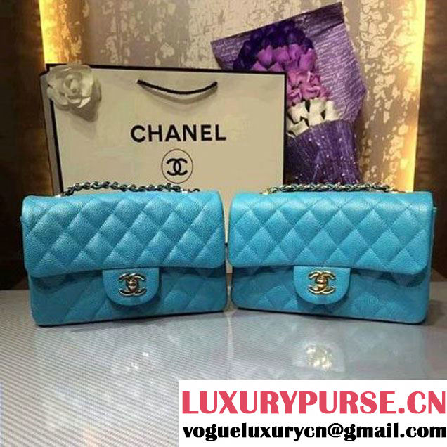 Chanel 1116 Mini Rectangular Caviar Calfskin Classic Flap Bag Aqua Blue (MC-6082902 )