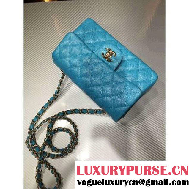 Chanel 1116 Mini Rectangular Caviar Calfskin Classic Flap Bag Aqua Blue (MC-6082902 )