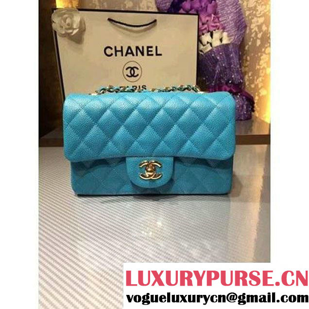 Chanel 1116 Mini Rectangular Caviar Calfskin Classic Flap Bag Aqua Blue (MC-6082902 )