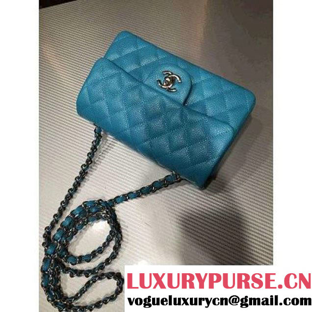 Chanel 1116 Mini Rectangular Caviar Calfskin Classic Flap Bag Aqua Blue (MC-6082902 )