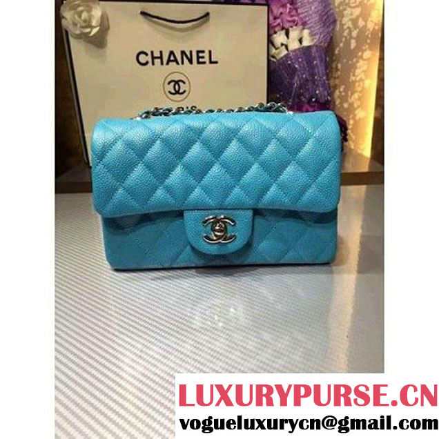 Chanel 1116 Mini Rectangular Caviar Calfskin Classic Flap Bag Aqua Blue (MC-6082902 )