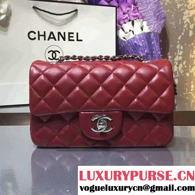 Chanel 1116 Mini Rectangular Lambskin Classic Flap Bag Red (Silver Hardware) (MC-6082910 )