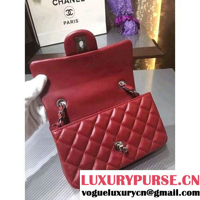 Chanel 1116 Mini Rectangular Lambskin Classic Flap Bag Red (Silver Hardware) (MC-6082910 )