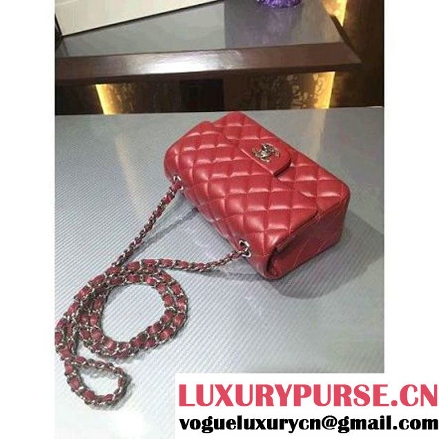 Chanel 1116 Mini Rectangular Lambskin Classic Flap Bag Red (Silver Hardware) (MC-6082910 )