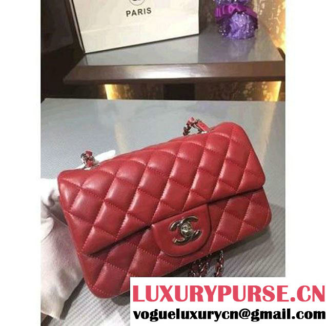 Chanel 1116 Mini Rectangular Lambskin Classic Flap Bag Red (Silver Hardware) (MC-6082910 )
