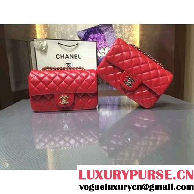 Chanel 1116 Mini Rectangular Lambskin Classic Flap Bag Red (GOLD Hardware) (MC-6082911 )