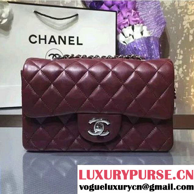 Chanel 1116 Mini Rectangular Lambskin Classic Flap Bag Burgundy (Silver Hardware) (MC-6082912 )