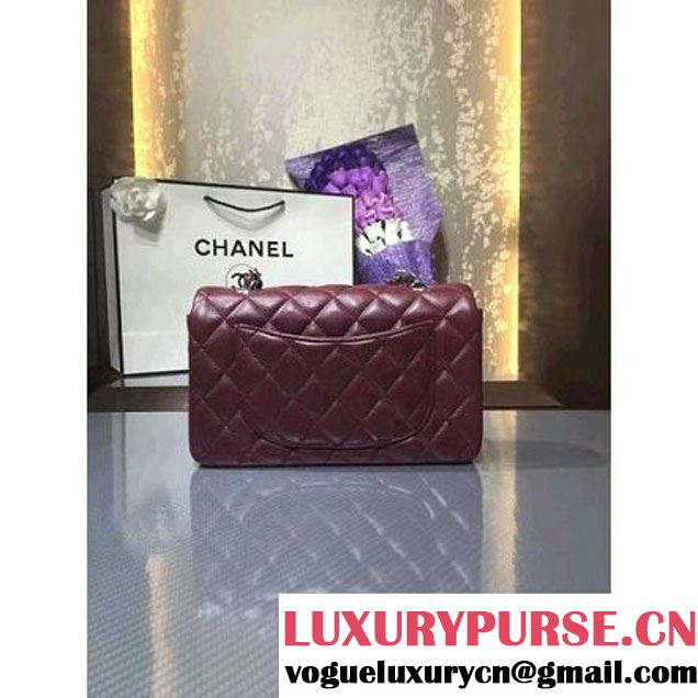 Chanel 1116 Mini Rectangular Lambskin Classic Flap Bag Burgundy (Silver Hardware) (MC-6082912 )