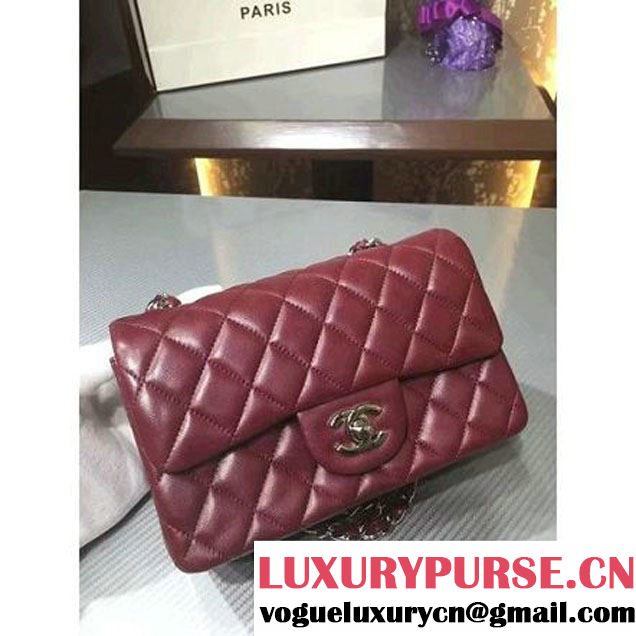 Chanel 1116 Mini Rectangular Lambskin Classic Flap Bag Burgundy (Silver Hardware) (MC-6082912 )