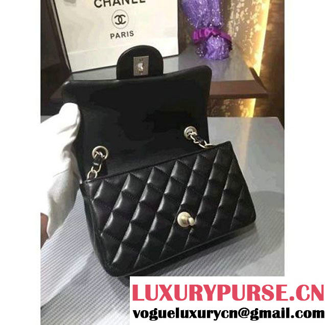 Chanel 1116 Mini Rectangular Lambskin Classic Flap Bag & Pearl Hardware Black (MC-6082929 )