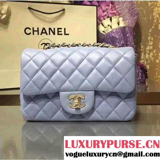 Chanel 1116 Mini Rectangular Lambskin Classic Flap Bag & Pearl Hardware Light Blue (MC-6082932 )