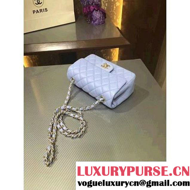 Chanel 1116 Mini Rectangular Lambskin Classic Flap Bag & Pearl Hardware Light Blue (MC-6082932 )