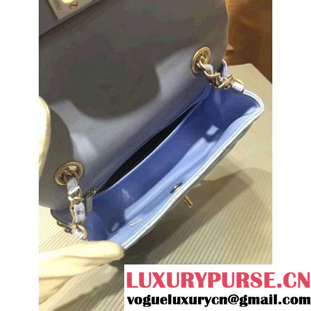 Chanel 1116 Mini Rectangular Lambskin Classic Flap Bag & Pearl Hardware Light Blue (MC-6082932 )