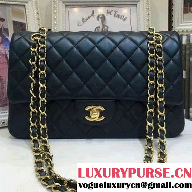 Chanel Pearl Lambskin Medium Classic Flap Bag Black 2016 (AV-6092716 )