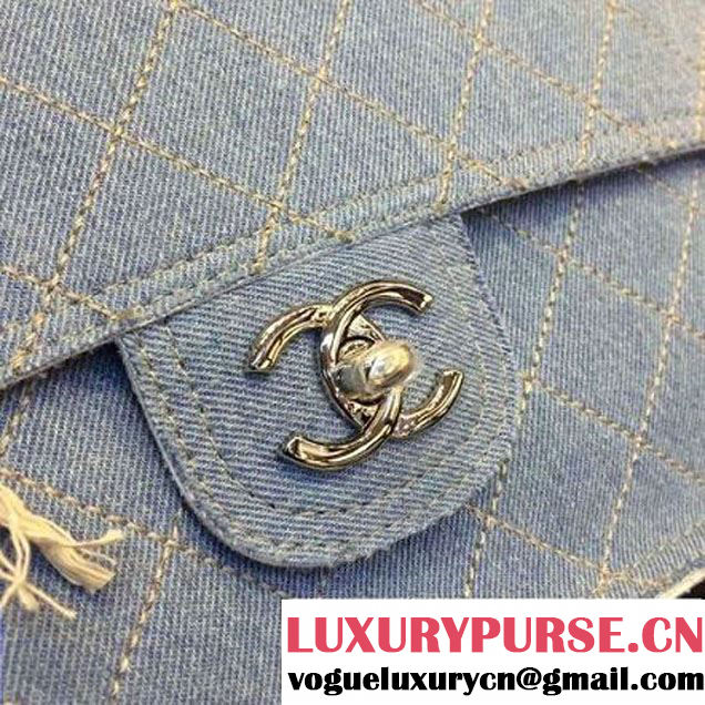 Chanel Denim Jumbo Classic Flap Bag Light Blue 2016 (AV-6101402 )