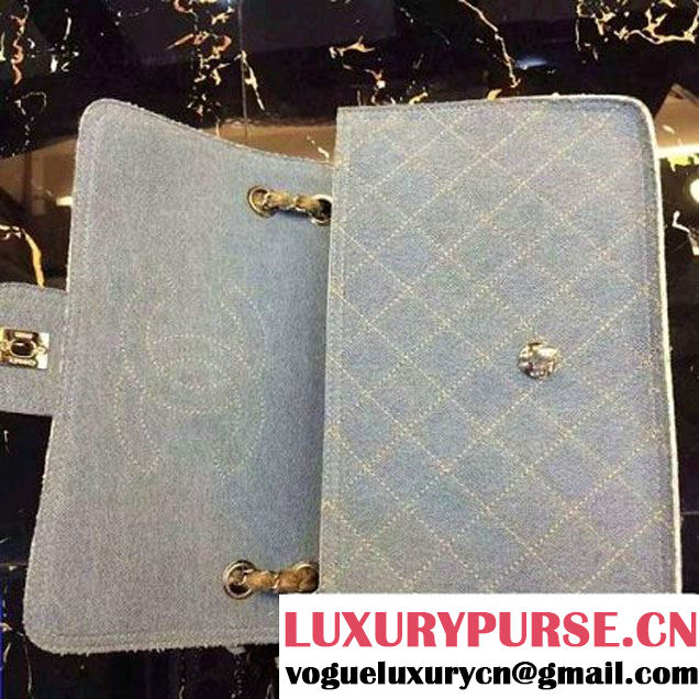 Chanel Denim Jumbo Classic Flap Bag Light Blue 2016 (AV-6101402 )