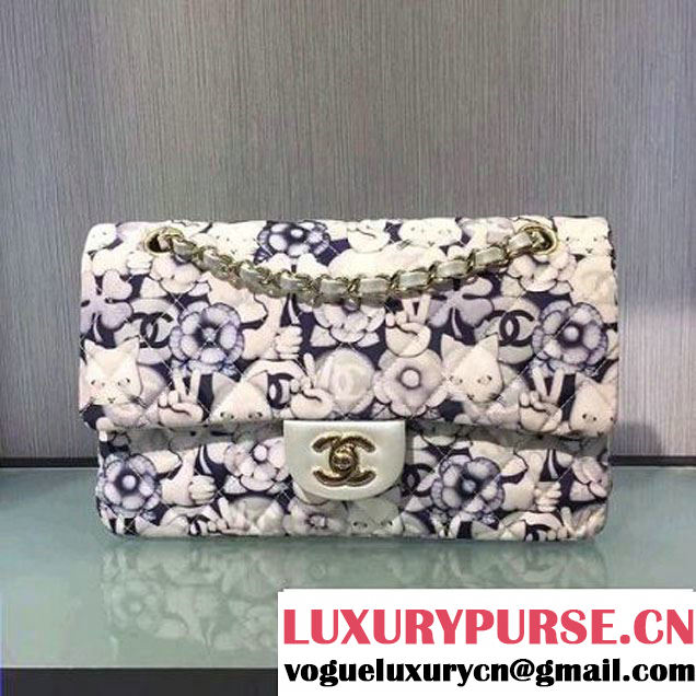 Chanel Emoticon Printed Fabric Medium Classic Flap Bag Silver A01112 2016 (2A143-6111709 )