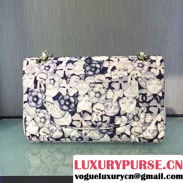 Chanel Emoticon Printed Fabric Medium Classic Flap Bag Silver A01112 2016 (2A143-6111709 )