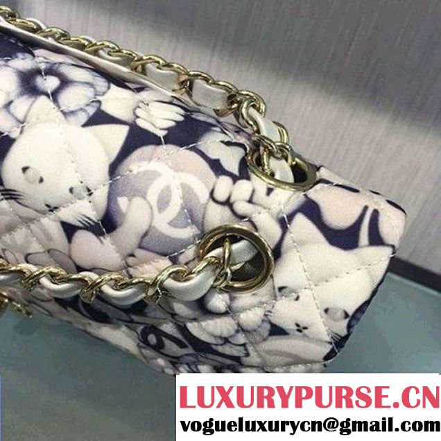 Chanel Emoticon Printed Fabric Medium Classic Flap Bag Silver A01112 2016 (2A143-6111709 )