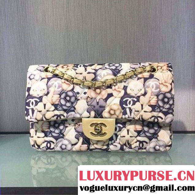 Chanel Emoticon Printed Fabric Medium Classic Flap Bag Gold A01112 2016 (2A143-6111710 )