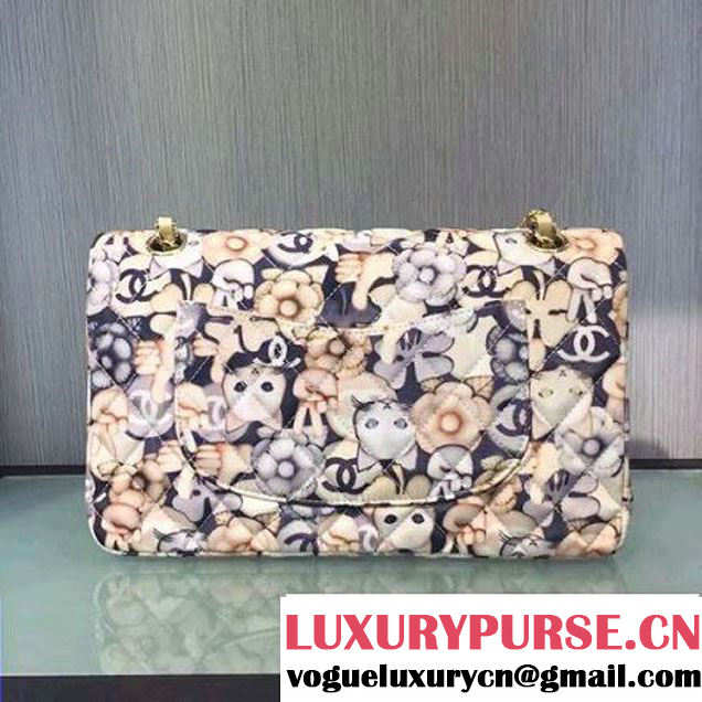 Chanel Emoticon Printed Fabric Medium Classic Flap Bag Gold A01112 2016 (2A143-6111710 )