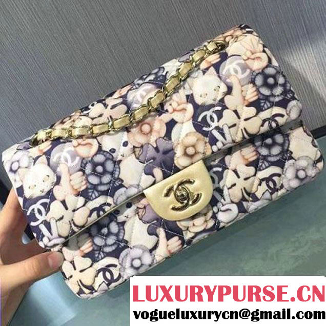 Chanel Emoticon Printed Fabric Medium Classic Flap Bag Gold A01112 2016 (2A143-6111710 )