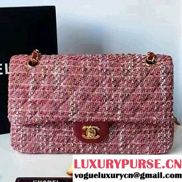 Chanel Tweed & Lambskin Classic Medium Flap Bag Red 2017 (2A057-6121308 )