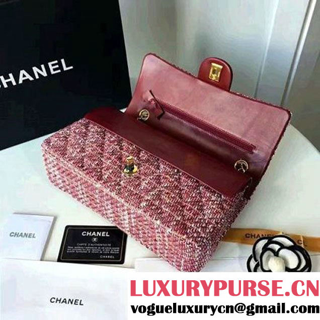 Chanel Tweed & Lambskin Classic Medium Flap Bag Red 2017 (2A057-6121308 )