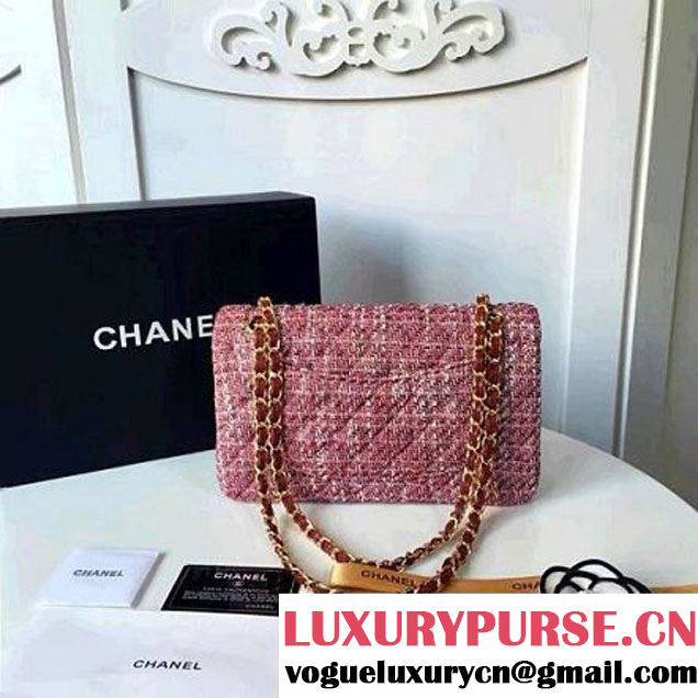 Chanel Tweed & Lambskin Classic Medium Flap Bag Red 2017 (2A057-6121308 )
