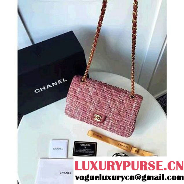 Chanel Tweed & Lambskin Classic Medium Flap Bag Red 2017 (2A057-6121308 )