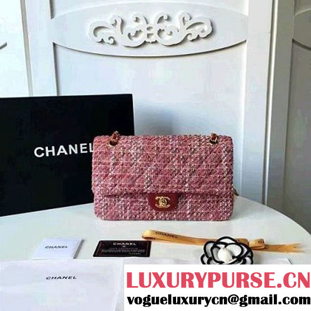 Chanel Tweed & Lambskin Classic Medium Flap Bag Red 2017 (2A057-6121308 )