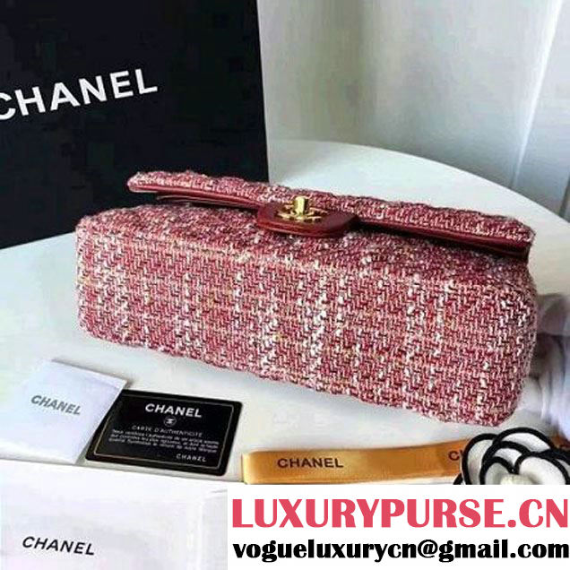 Chanel Tweed & Lambskin Classic Medium Flap Bag Red 2017 (2A057-6121308 )