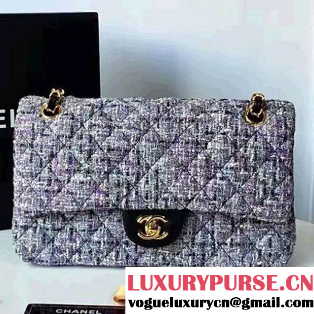 Chanel Tweed & Lambskin Classic Medium Flap Bag Gray 2017 (2A057-6121309 )