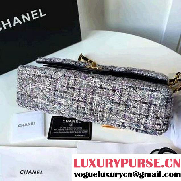 Chanel Tweed & Lambskin Classic Medium Flap Bag Gray 2017 (2A057-6121309 )