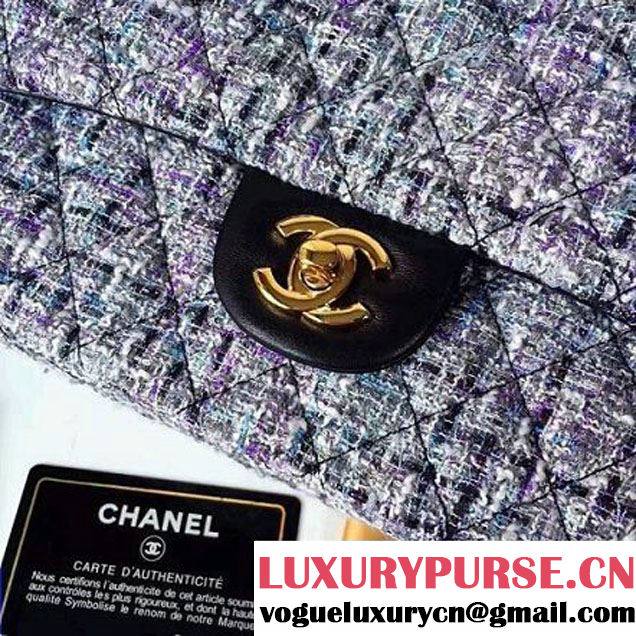 Chanel Tweed & Lambskin Classic Medium Flap Bag Gray 2017 (2A057-6121309 )