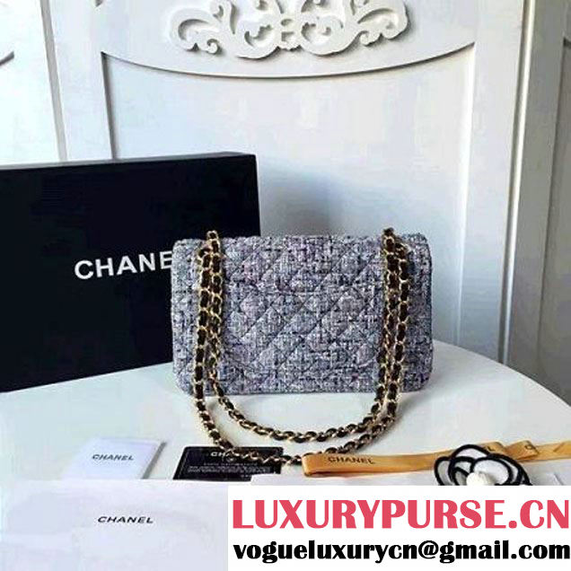 Chanel Tweed & Lambskin Classic Medium Flap Bag Gray 2017 (2A057-6121309 )