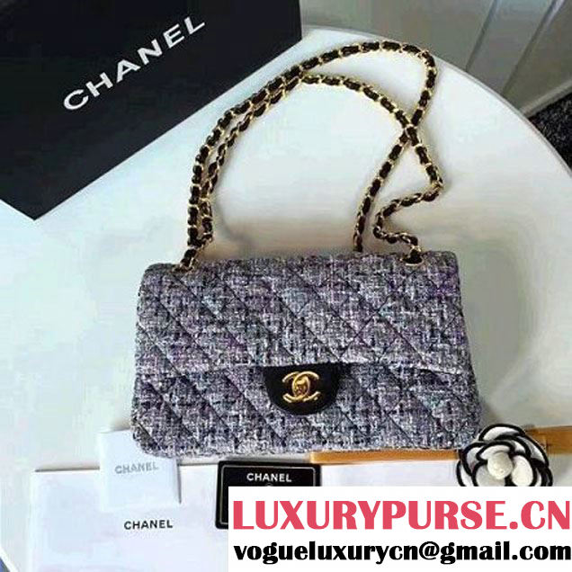 Chanel Tweed & Lambskin Classic Medium Flap Bag Gray 2017 (2A057-6121309 )