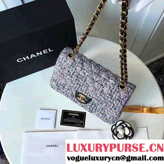 Chanel Tweed & Lambskin Classic Medium Flap Bag Gray 2017 (2A057-6121309 )