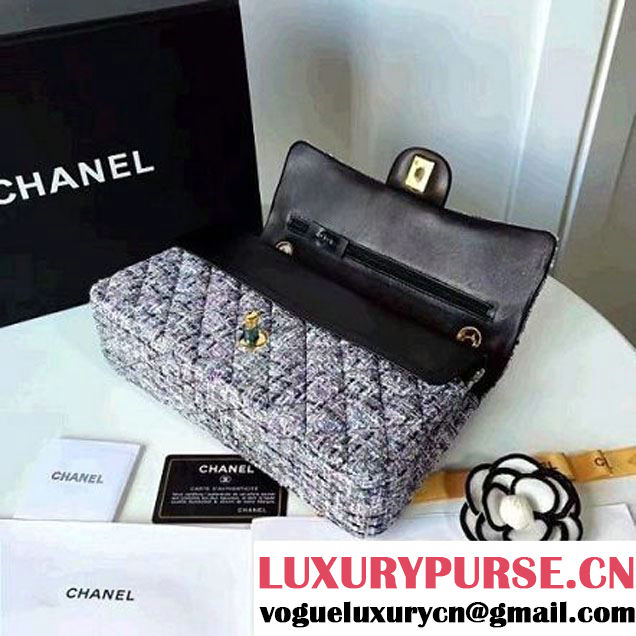 Chanel Tweed & Lambskin Classic Medium Flap Bag Gray 2017 (2A057-6121309 )