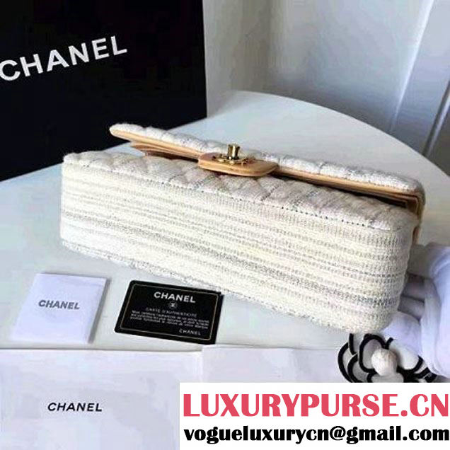 Chanel Tweed & Lambskin Classic Medium Flap Bag White 2017 (2A057-6121310 )