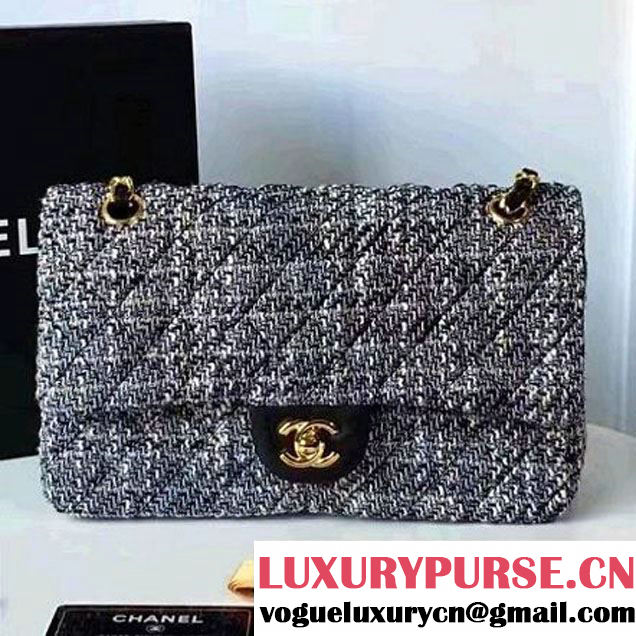 Chanel Tweed & Lambskin Classic Medium Flap Bag Black 2017 (2A057-6121311 )