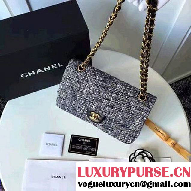 Chanel Tweed & Lambskin Classic Medium Flap Bag Black 2017 (2A057-6121311 )