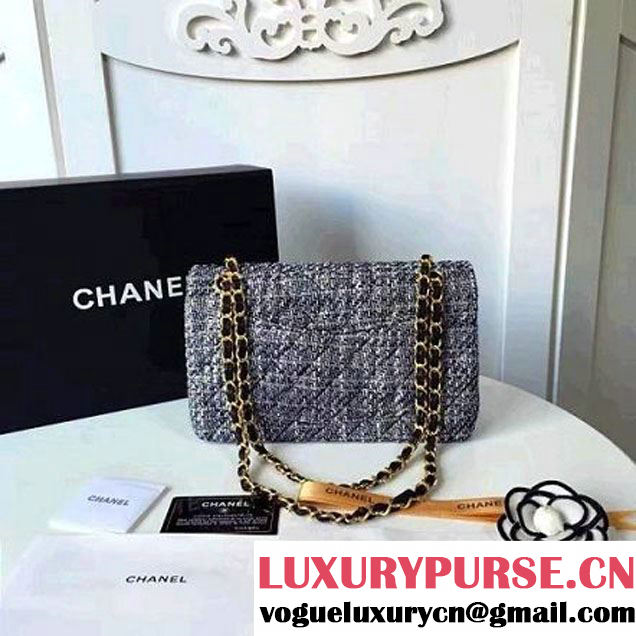 Chanel Tweed & Lambskin Classic Medium Flap Bag Black 2017 (2A057-6121311 )