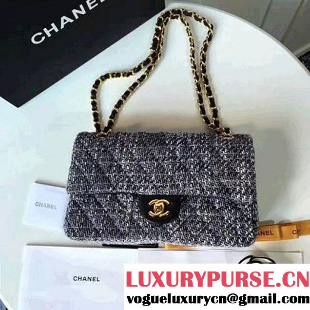 Chanel Tweed & Lambskin Classic Medium Flap Bag Black 2017 (2A057-6121311 )