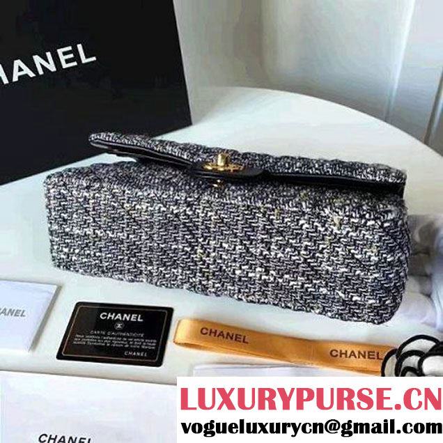 Chanel Tweed & Lambskin Classic Medium Flap Bag Black 2017 (2A057-6121311 )