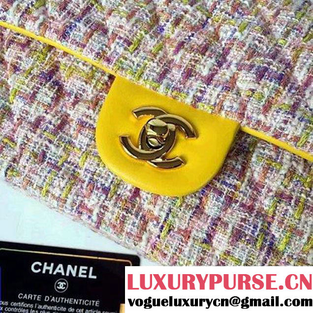 Chanel Tweed & Lambskin Classic Medium Flap Bag Multicolor Yellow 2017 (2A057-6121312 )